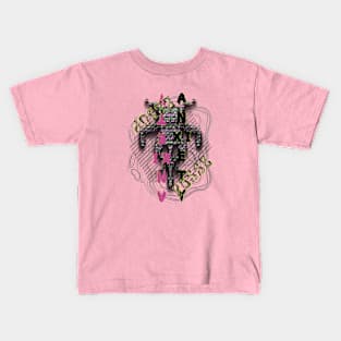 Anxiety Posse Collection-Mirrored Static Creature with Pink and LIme Lettering Kids T-Shirt